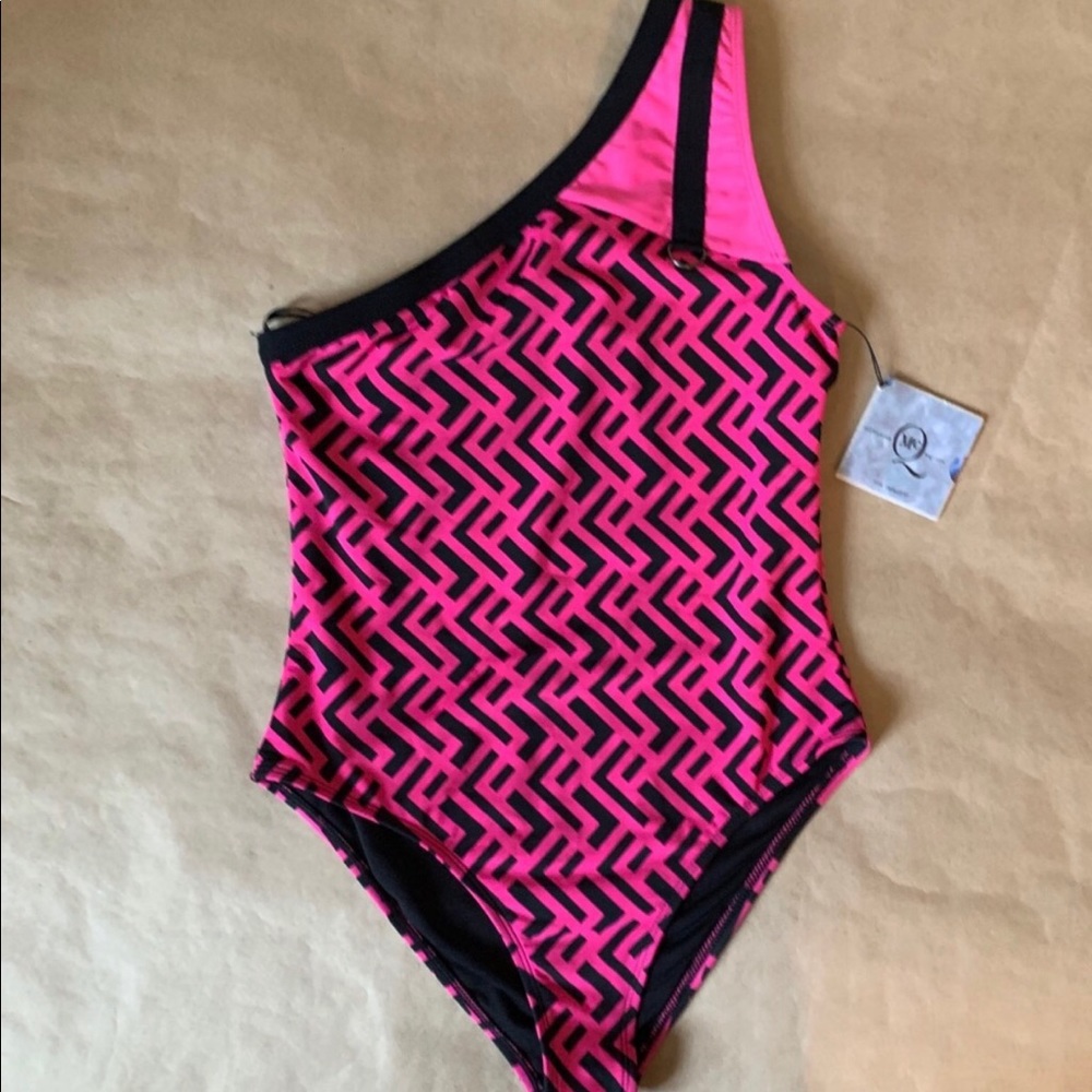 Alexander McQueen Swimsuit 1980’s Neon Pink One Shoulder XS New